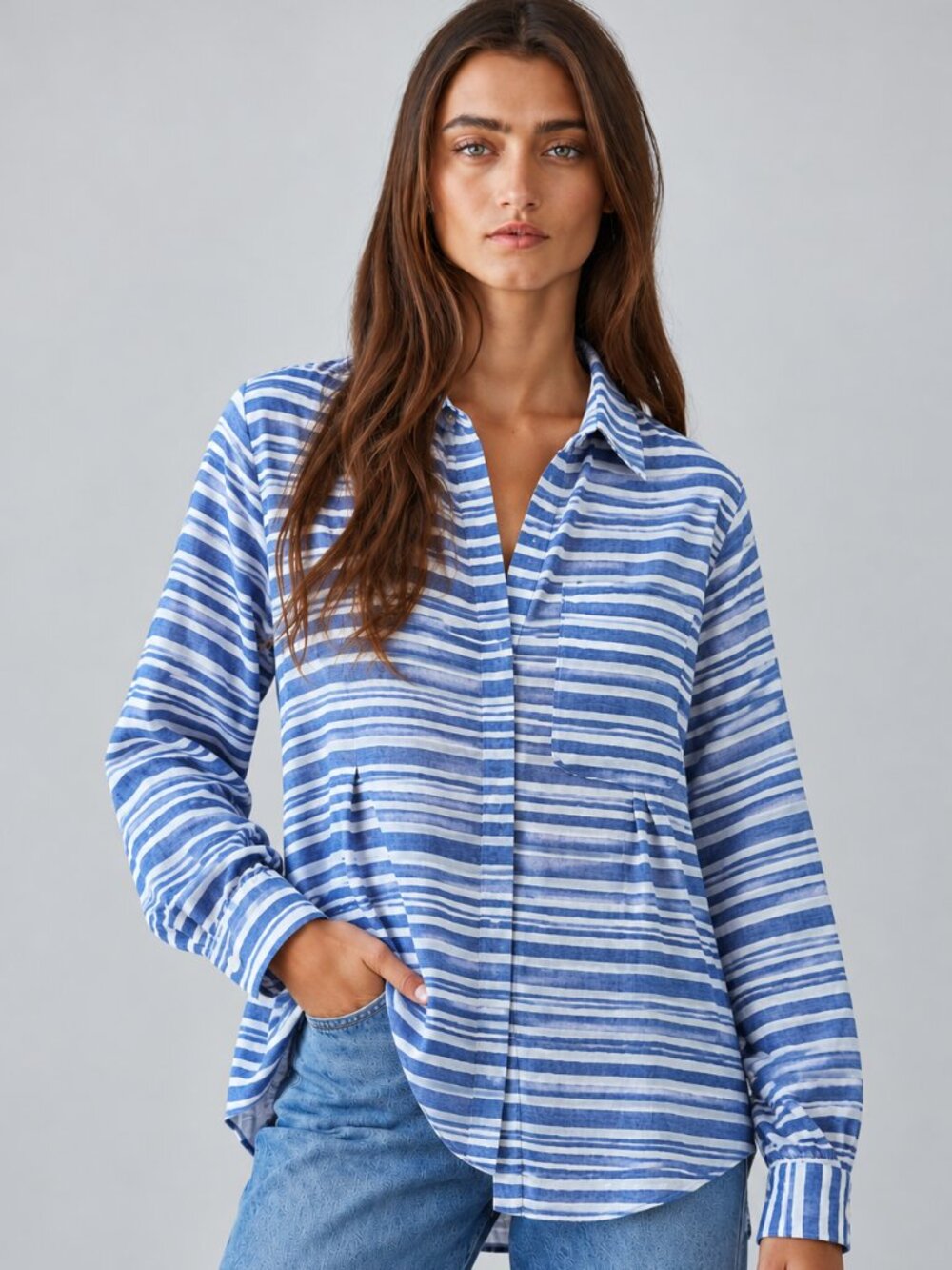 100% cotton Lord and Taylor striped shirt, relaxed fit